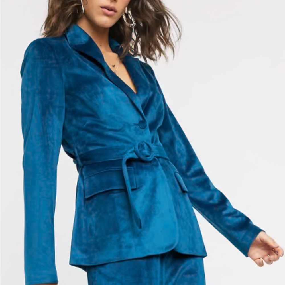 Fashion Union Teal Velvet Blazer